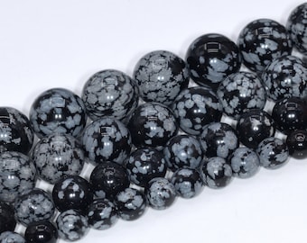 Snowflake Obsidian Beads Grade AAA Genuine Natural Gemstone Round Loose Beads 4MM 6MM 8MM 10MM 12MM Bulk Lot Options