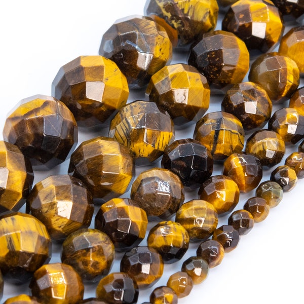 Yellow Tiger Eye Beads Genuine Natural Grade A Gemstone Faceted Round Loose Beads 4MM 6MM 8MM 10MM 12MM Bulk Lot Options