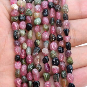 4-7MM Multicolor Tourmaline Beads Pebble Nugget Grade AA Genuine Natural Gemstone Beads 15"/7.5“ Bulk Lot Options (108440) image 4