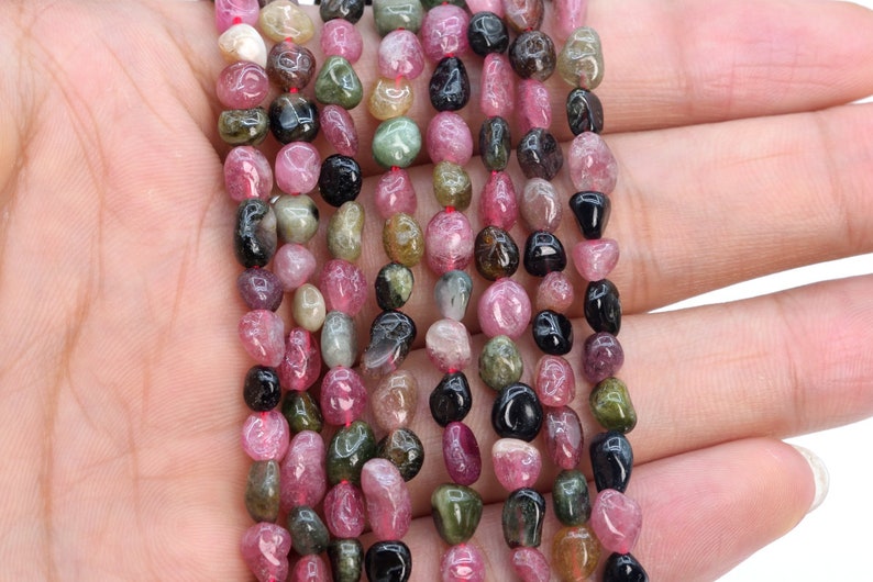 4-7MM Multicolor Tourmaline Beads Pebble Nugget Grade AA Genuine Natural Gemstone Beads 15"/7.5“ Bulk Lot Options (108440) image 4