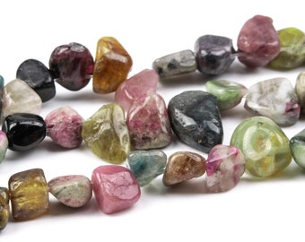 8-10MM Multicolor Tourmaline Beads Pebble Nugget Genuine Natural Gemstone Loose Beads 15.5" Strand