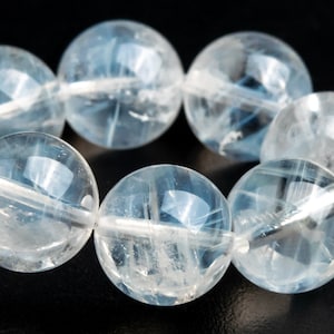 10MM Blue Needle Clear Crystal Quartz Beads Bracelet Grade AA Genuine Natural Round Gemstone 7.5&quot; (122844h-1348)