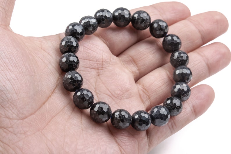 910MM Sapphire Beads Black Bracelet Grade A Genuine Natural Micro