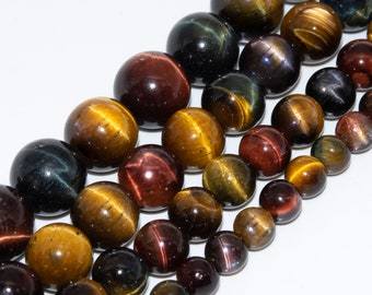 Yellow Red Blue Tiger Eye Beads Grade AAA Genuine Natural Gemstone Round Loose Beads 6-7MM 8MM 10MM 12MM Bulk Lot Options