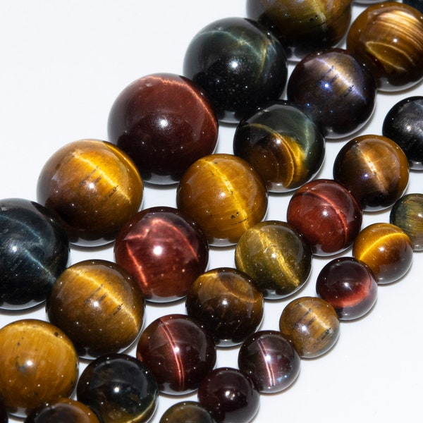 Yellow Red Blue Tiger Eye Beads Grade AAA Genuine Natural Gemstone Round Loose Beads 6MM 8MM 10MM 12MM Bulk Lot Options