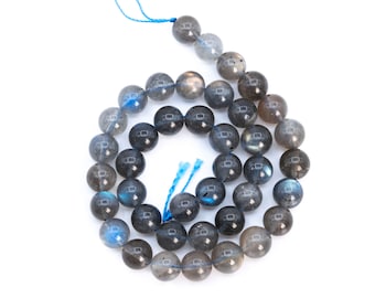 UNE SEULE Perle de labradorite grise de 9-10 mm de Madagascar, qualité AA+, véritables pierres précieuses naturelles rondes, pleine longueur, 15 pouces (115944-3925)