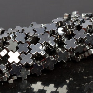 6MM Black Hematite Beads Cross Grade AAA Genuine Natural Gemstone Full Strand Loose Beads 15.5&quot; BULK LOT 1,3,5,10 and 50 (104538-1234)