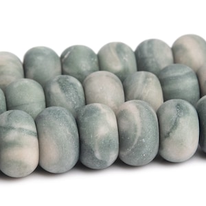8x5MM Matte Green Wood Skin Jasper Beads Grade AAA Genuine Natural Gemstone Rondelle Loose Beads 14.5&quot; / 7&quot; Bulk Lot Options (121625)