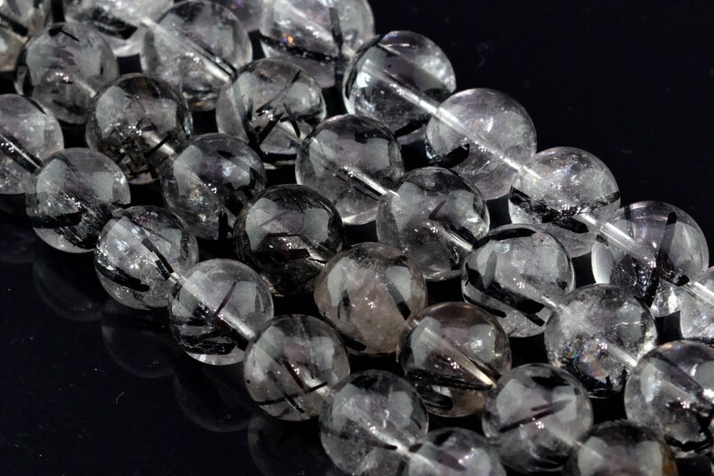 101442h-134 15-16MM Dark Black Rutilated Quartz Beads Brazil AAA Genuine Natural Half Strand Round Loose Beads 7.5 BULK LOT 1,3,5,10,50
