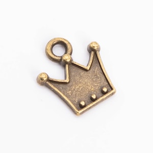 12x11MM Crown Charm Antique Bronze Tone Zinc Alloy Metal Charm 10 Pcs Bulk Lot Options (110318-3138)