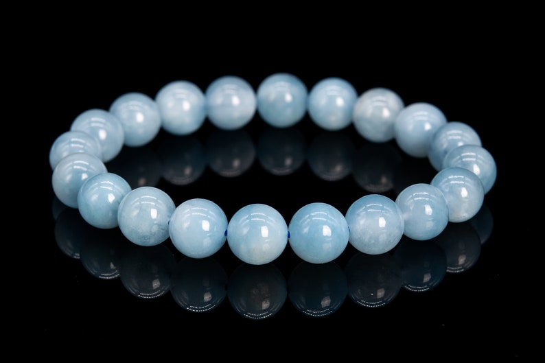 9MM Sky Blue Aquamarine Beads Bracelet Brazil Grade AA Genuine Natural Round Gemstone 7.5 112009h-3465