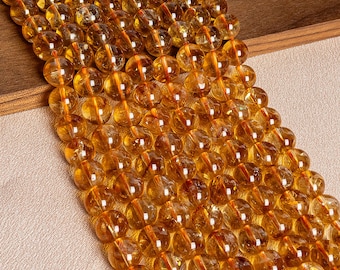 Yellow Citrine Beads Genuine Natural Round Gemstone Beads