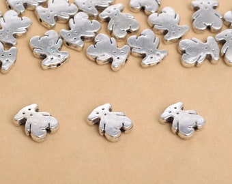 11x9MM Antique Silver Tone Spacer Beads Toy Bear 10 Pcs Bulk Lot Options (63491-2402)