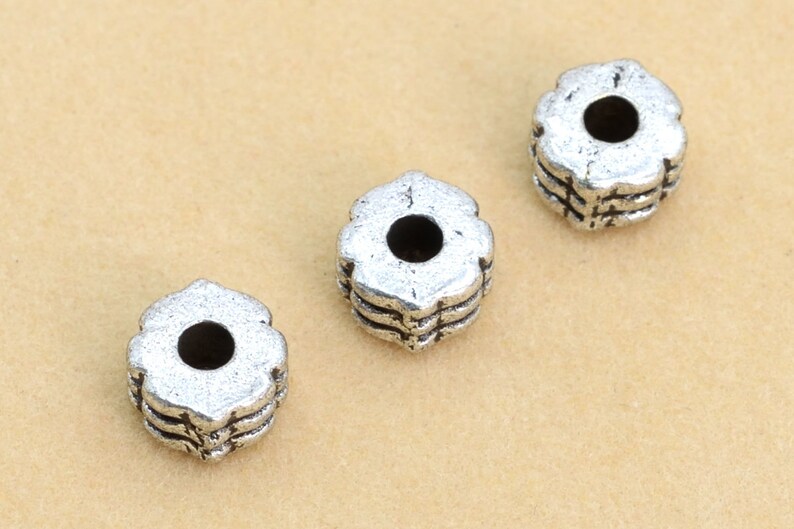 5x3MM Antique Silver Tone Spacer Beads Floral 30 Pcs Bulk Lot Options 62663-2292