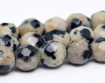 4MM Black Spot & Beige Dalmatian Jasper Beads Grade AAA Genuine Natural Gemstone Faceted Round Loose Beads14.5"/7.5"Bulk Lot Options(100777)