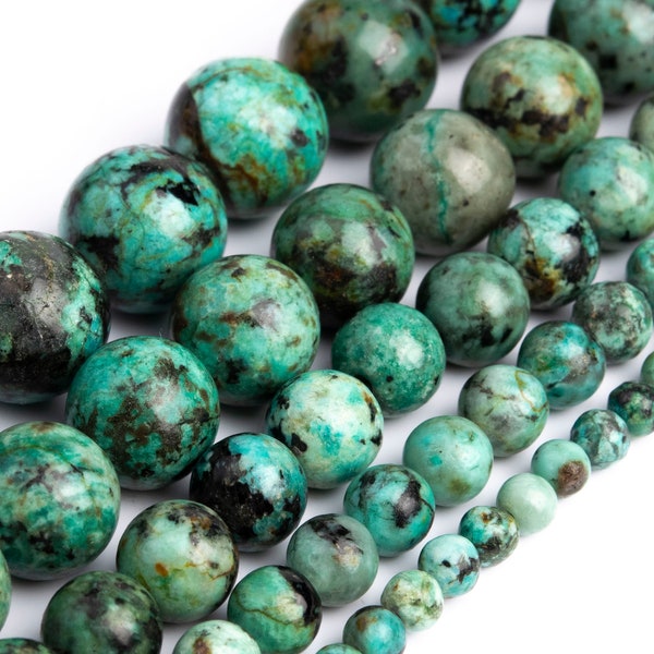 Green African Turquoise Beads Genuine Natural Grade AAA Gemstone Round Loose Beads 4MM 6MM 8MM 10MM 12MM Bulk Lot Options