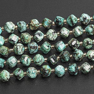Contas de turquesa africana verde 4X6MM grau AA, pedras preciosas naturais genuínas, contas soltas facetadas em cubo, 15&quot;/7,5&quot; Opções de lote a granel