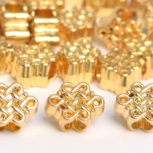 8x6MM 14k Real Gold Plated Spacer Beads Chinese Knot 10 Pcs Bulk Lot Options (64365-2488)