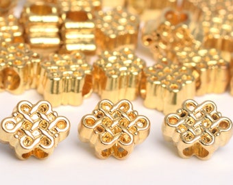 8x6MM 14k Real Gold Plated Spacer Beads Chinese Knot 10 Pcs Bulk Lot Options (64365-2488)