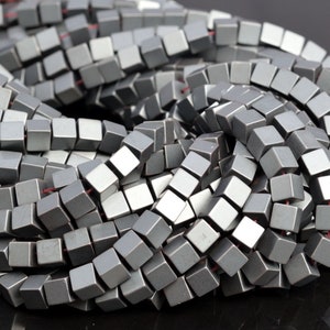 6MM Matte Black Hematite Beads Cube Grade AAA Genuine Natural Gemstone Half Strand Loose Beads 7.5&quot; BULK LOT 1,3,5,10 and 50 (104577h-1242)