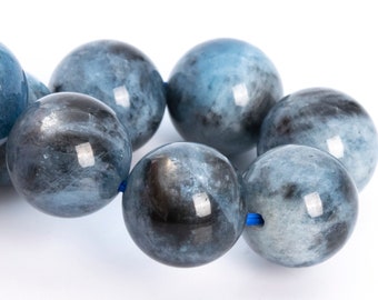 113829h-3749 15-16MM Genuine Brazilian Aquamarine Biotite Inclusion Beads Bracelet Devil Blue Grade AA Natural Round Gemstone 8
