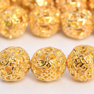 8MM Gold Tone Spacer Beads Chinese Knot Round 10 Pcs Bulk Lot Options (60289-1581)