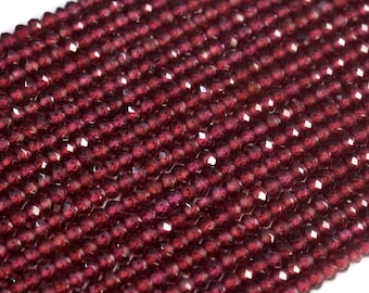 2-3MM Wine Red Garnet Beads Brazil AAA Genuine Natural Gemstone Full Strand Faceted Rondelle Loose Bead 15" Bulk Lot Options (107157-2303)