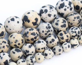 Matte Black & Beige Dalmatian Jasper Beads Grade A Genuine Natural Gemstone Round Loose Beads 4MM 6MM 8MM 10MM Bulk Lot Options