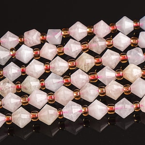 6MM Pink Beryl Morganite Aquamarine Beads Grade AA Genuine Natural Gemstone Bicone Faceted Loose Beads 15&quot;/7.5&quot; Bulk Lot Options