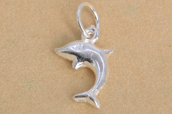 13x8mm Sterling Silver Dolphin Charm Double Side Solid Silver 61439 2096 Etsy