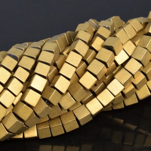 6MM Matte Gold Hematite Beads Cube Grade AAA Natural Gemstone Full Strand Loose Beads 16&quot; BULK LOT 1,3,5,10 and 50 (104559-1239)