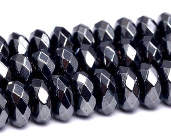 5-6x3MM Black Hematite Beads Grade AAA Natural Gemstone Faceted Rondelle Loose Beads 15" / 7.5" Bulk Lot Options (101686)