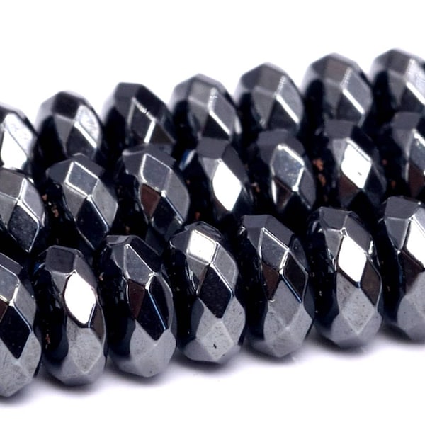 5-6x3MM Black Hematite Beads Grade AAA Natural Gemstone Faceted Rondelle Loose Beads 15" / 7.5" Bulk Lot Options (101686)