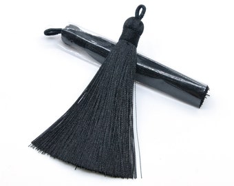 2 Pcs 3.54" / 9CM Black Tassel 0.9CM Thickness Polyester Handcraft Tassels for Jewelry Design BULK LOT 2,4,6,12 and 50 (60817-051)