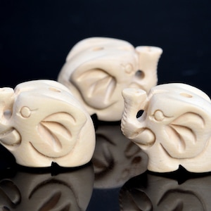 2 Pcs 19x14MM Natural Boxwood Handcrafted Beads Elephant Carved Bulk Lot Options (80279-724)