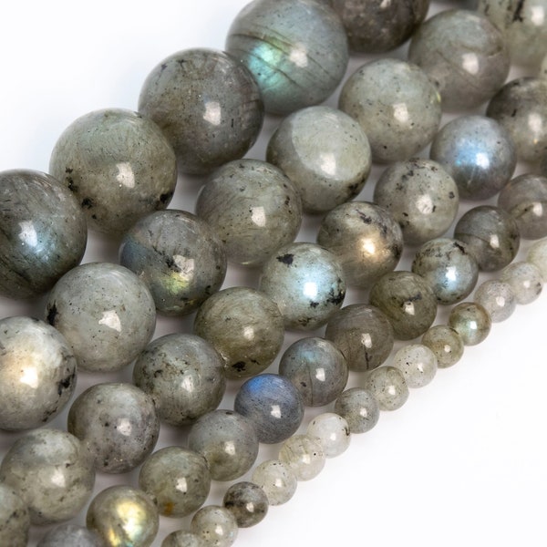 Gray Labradorite Beads Grade A Genuine Natural Gemstone Round Loose Beads 4MM 6MM 8MM 10MM Bulk Lot Options