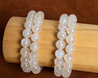 India Rainbow Moonstone Beads 6.5"/7"/7.5" Bracelet Genuine Natural Round Gemstone Beads