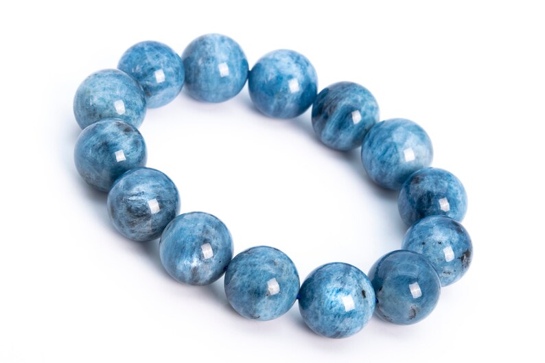 113829h-3749 15-16MM Genuine Brazilian Aquamarine Biotite Inclusion Beads Bracelet Devil Blue Grade AA Natural Round Gemstone 8