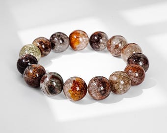 Mehrfarbiges Phantomquarz-Armband (8/9/10/12/13/14 mm) | Hochwertiges, natürliches Lodolith-Heilkristall-Geschenk für Damen und Herren, inklusive Geschenkbox
