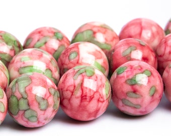 Pink & Green Rain Flower Jade Beads Grade AAA Round Loose Beads 4MM 6MM 8MM 10MM 12MM Bulk Lot Options