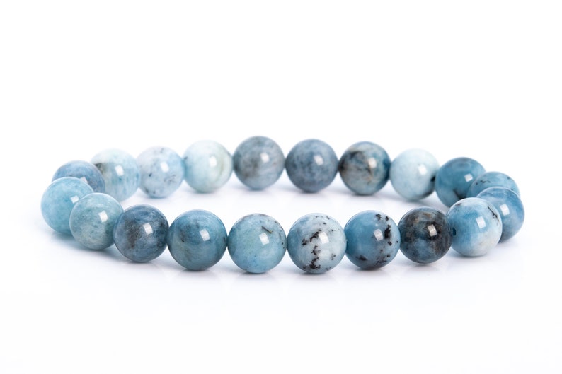 9MM Blue Aquamarine Biotite Inclusions Beads Bracelet Brazil Grade A Genuine Natural Round Gemstone 7 114126h-3764
