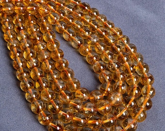 Yellow Citrine Beads Genuine Natural Round Gemstone Beads