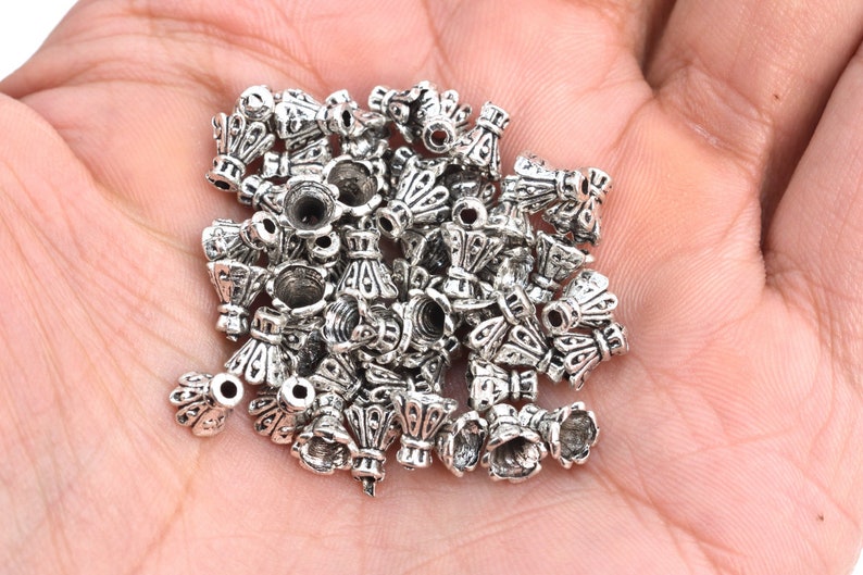 6x5MM Bead Cap Antique Silver Tone Zinc Alloy 50 Pcs Bulk Lot Options 63176-2346