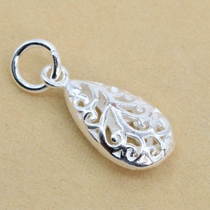 16x8MM Sterling Silver Hollow Teardrop Charm Solid Silver  (62183-2113)