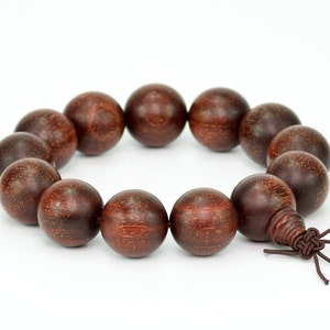 16MM Natural African Palisander Red Sandalwood Padauk Prayer Buddha Mala Meditation Round Loose Beads 9.5”(50850-254)