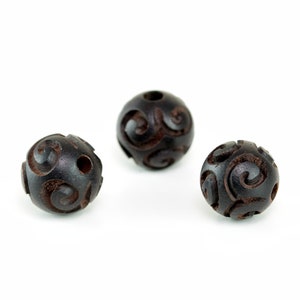 8 Pcs 10MM Natural Ebony Black Sandalwood Handcrafted Beads Clouds Carved Round Bulk Lot Options (80183-598)