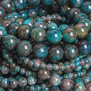 Dark Blue Green Chrysocolla Beads Bracelet 7.5&quot; Genuine Natural 4MM 6MM 8MM Round Gemstone
