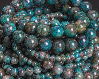 クリソコーラの球体　7、5センチ ダークブルーグリーン クリソコラ ビーズ ブレスレット 7.5