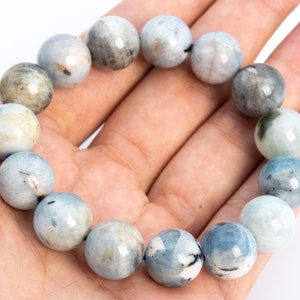 13-14MM Multicolor Aquamarine Biotite Inclusions Beads Bracelet Brazil Grade C Genuine Natural Round Gemstone 8&quot; (113909h-3754)