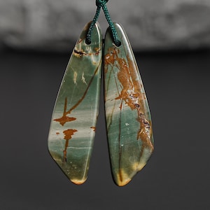 Unique Natural Red Creek Jasper Earring Pair Grade AAA 43X12X4MM Drilled Beveled Teardrop Matched Earring Bead Pair Only One(902623)